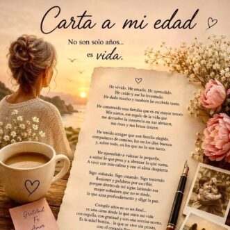 “Carta a mi edad”Hoy cumplo muchas primaveras y lo festejo con alegría. Muchas vueltas al sol, y en cada una de ellas, una historia que merece ser contada. Hoy no miro atrás con nostalgia, sino con una profunda gratitud. Doy gracias a Dios por haber llegado hasta aquí con salud, con energía, con esa alegría serena que da la experiencia y con unas inmensas ganas de seguir viviendo.